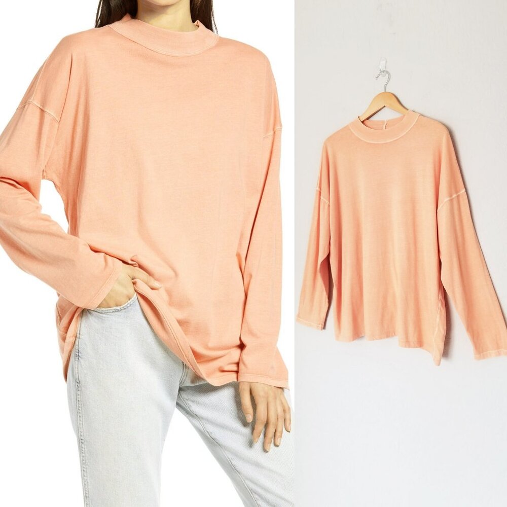 Free People We The Free Be Free Longline Tunic Top M 100% Cotton Orange Sorbet